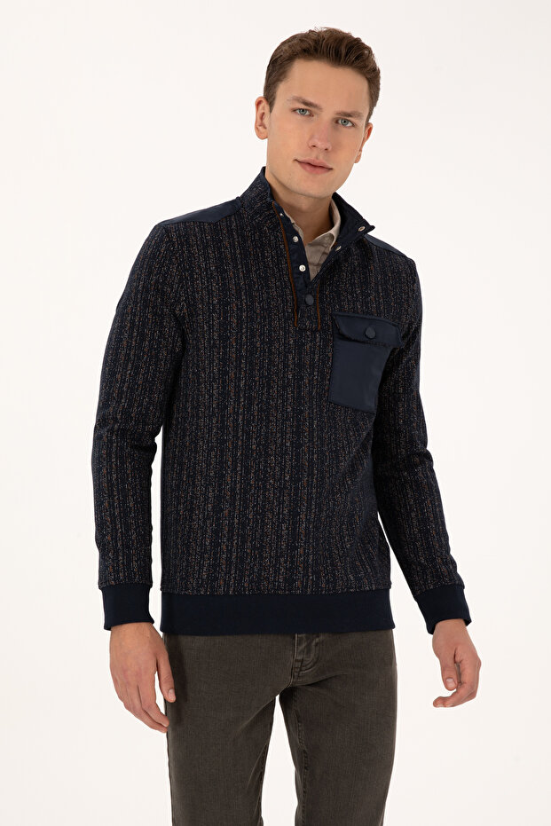 Men's Regular Fit Crew Neck Navy Blue Sweatshirt 50310259-Vr033