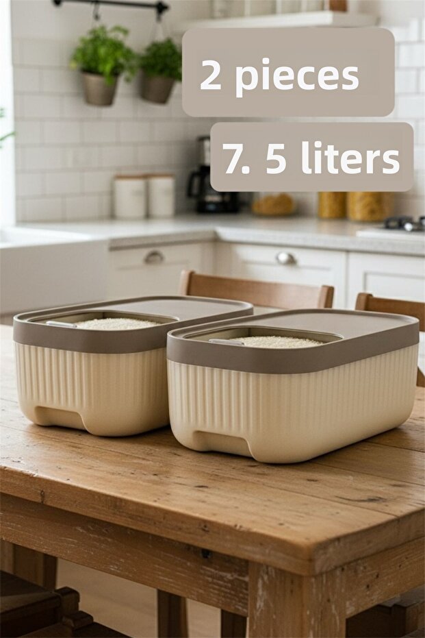 2 Pieces Apex Cream 7.5 Lt Detergent Container with Sliding Lid - Wheeled Food Storage Box with Scale - 1