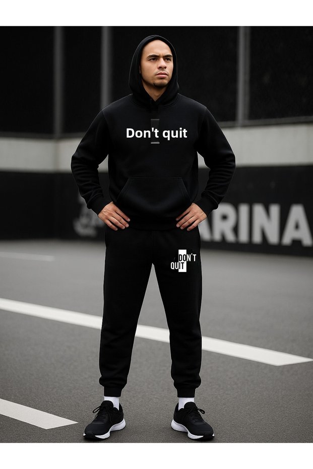 Men's Black Hooded Tracksuit Set Dont Quit