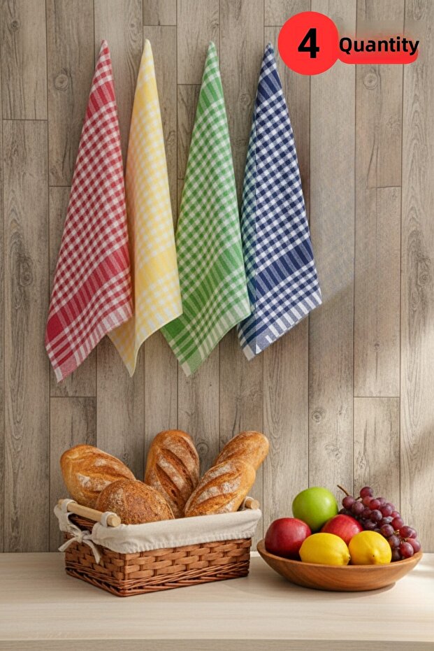 Gingham 4-Piece German Serving Napkin Kitchen Towel Feeding Cover Drying Cloth Colorful 47x67cm