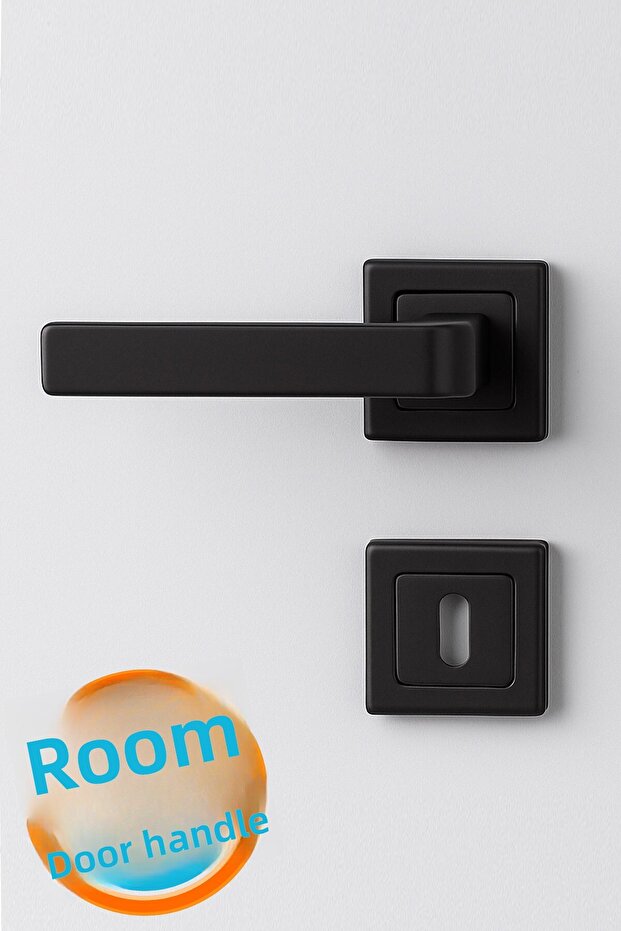 Room Door Handle Set Square Rosette Silent Mechanism Compatible Stylish Interior Handle Set Matte Black Modern