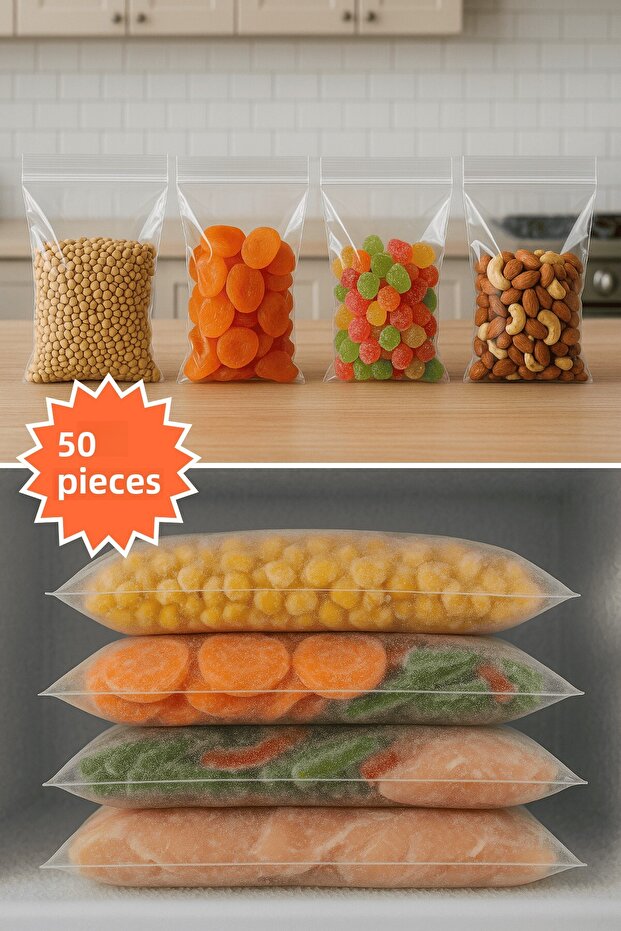 Transparent Storage Bag with Lock Refrigerator Food Snack Legumes Henna Gift Bag 29.5X23 cm 50 Pieces