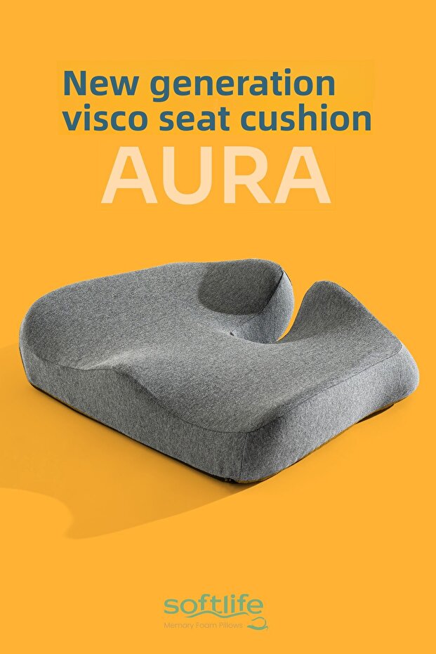 Aura New Generation Visco Coccyx Sitting Cushion Orthopedic Coccyx Visco Cushion 47X41X12 cm Vcm01