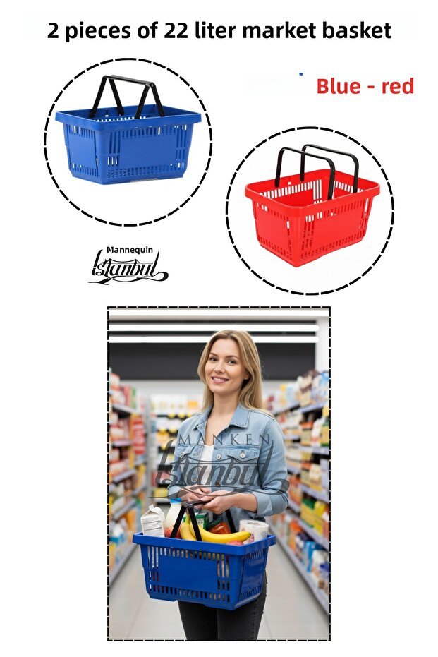 22 Liter 2 Pieces Grocery Basket, Shopping Basket, Grocery Basket with Handle
