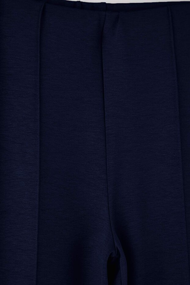 Koyu Mavi Nervür Detaylı Wide Leg/Geniş Paça Büyük Beden Eşofman Altı TBBAW26AJ00005 - 6