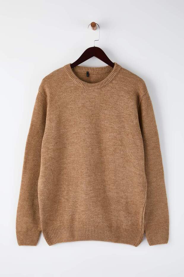 Bej Oversize/Geniş Kesim Bisiklet Yaka Kazak TMNAW26KZ00012 - 5