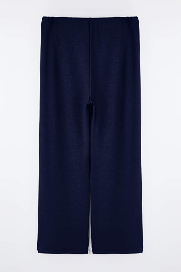 Koyu Mavi Nervür Detaylı Wide Leg/Geniş Paça Büyük Beden Eşofman Altı TBBAW26AJ00005 - 7