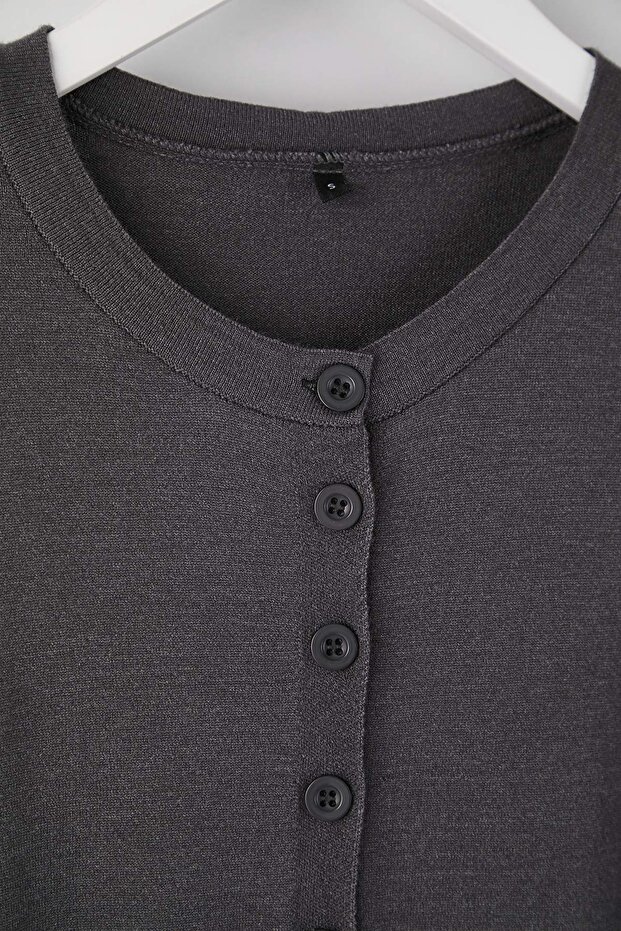 Wardrobe Essentials Antrasit Merserize Görünümlü Triko Hırka-Pantolon Alt-Üst Takım | TWOAW26AU00003 - 6