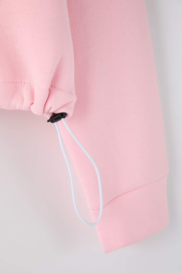 Pembe Crop Boy Beli Lastikli Ayarlanabilir İçi Polarlı Büyük Beden Eşofman Takımı TBBAW26TS00012 - 7