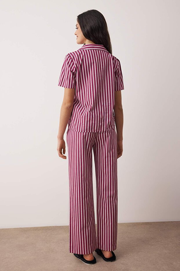 Çok Renkli %100 Pamuklu Çizgili Poplin Dokuma Pijama Takımı THMAW26PT00197 - 4