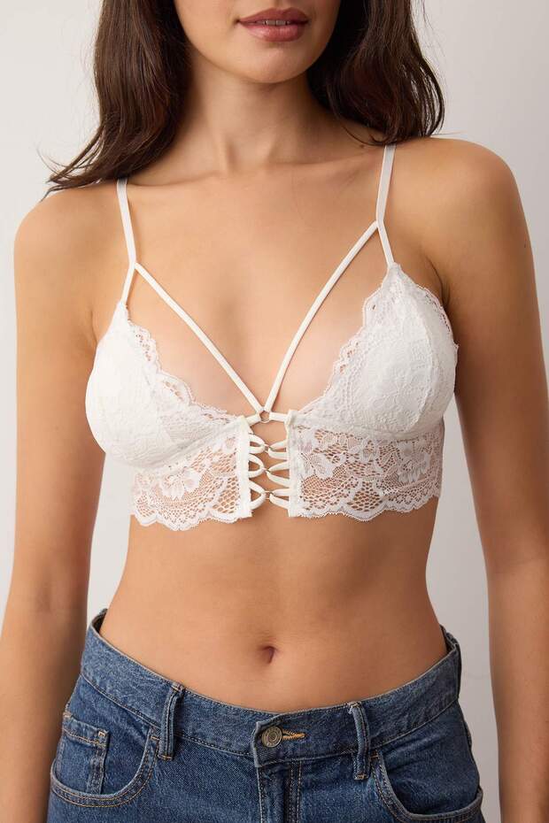 Ekru Dantel Kaplı Büstiyer Örme Sütyen THMAW26SU00015 - 6