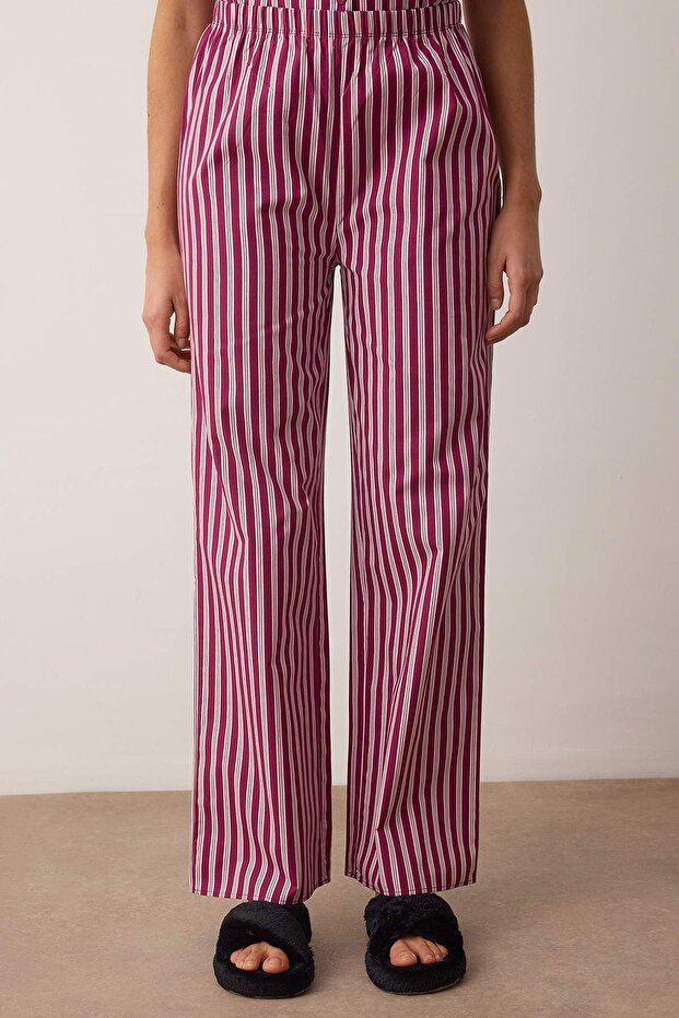 Çok Renkli %100 Pamuklu Çizgili Poplin Dokuma Pijama Takımı THMAW26PT00197 - 3