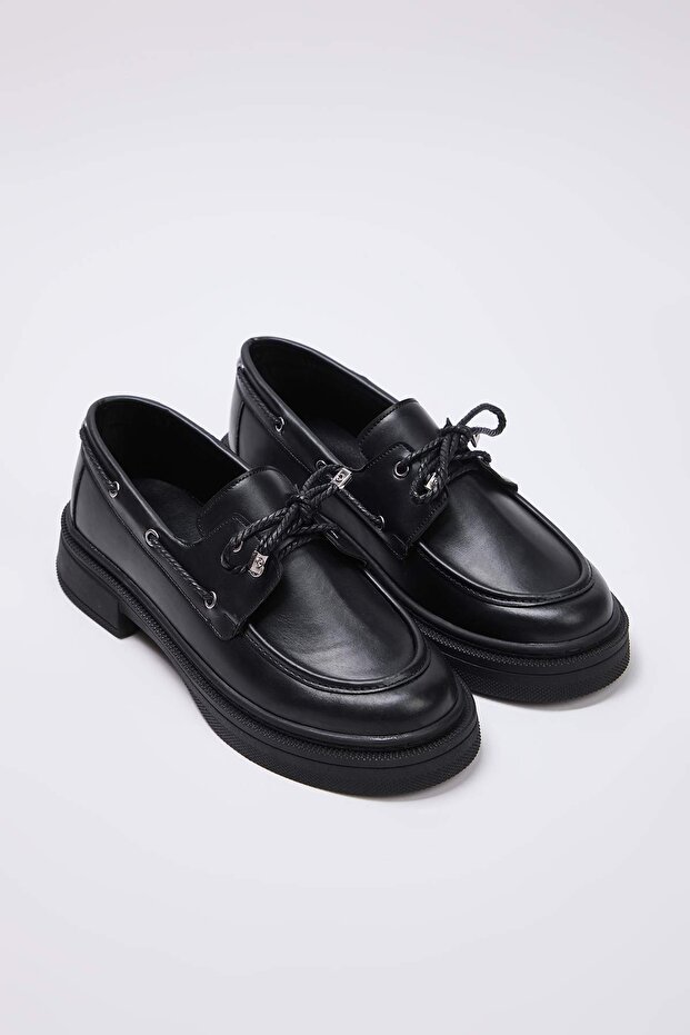 Siyah Bağcık Detaylı Kadın Loafer TAKAW26LA00005 - 3