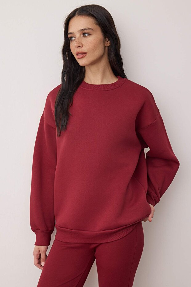 Bordo Oversize Üst Soft Touch Esnek Flare/İspanyol Paça Alt Örme Eşofman Takımı TWOAW26EM00008 - 2