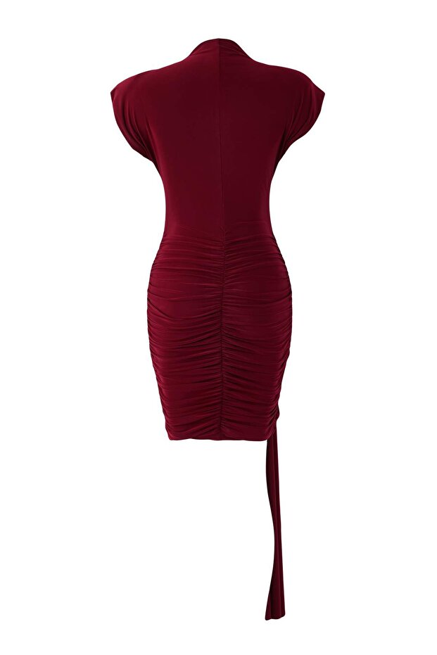Bordo Özel Aksesuar Detaylı Örme Mini Astarsız Elbisesi TPRAW26EL00032 - 6