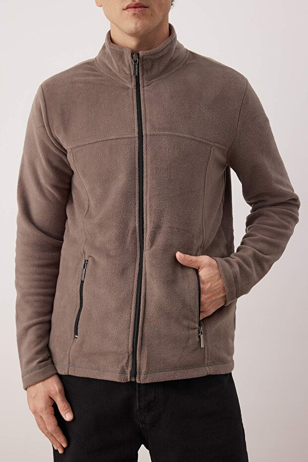 Koyu Bej Regular/Normal Kesim Fermuarlı Polar Sweatshirt TMNAW26SW00063 - 3