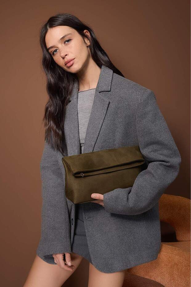 Haki Süet Kadın Mini Boy Clutch El Çantası TAKAW26PY00008 - 1