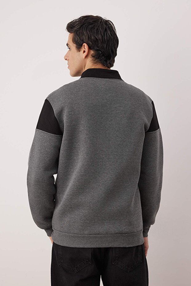 Antrasit Regular/Normal Kesim Fermuarlı İçi Polar/Sıcak Tutan Sweatshirt-Hırka TMNAW22SW0720 - 4