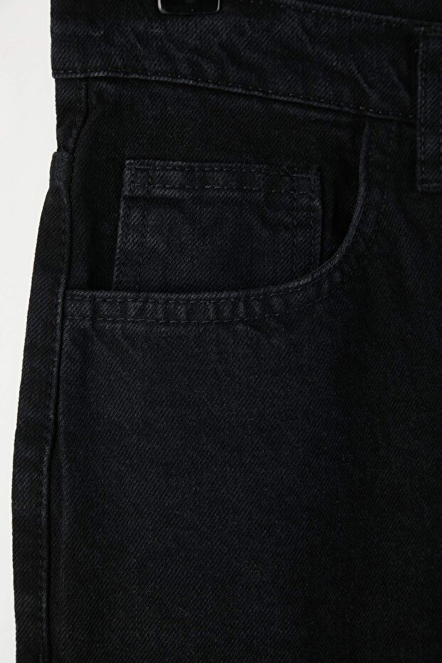 Siyah Yüksel Bel 90'lar Straight Fit %100 Pamuk Non-Stretch Büyük Beden Jeans TBBAW26CJ00052 - 6