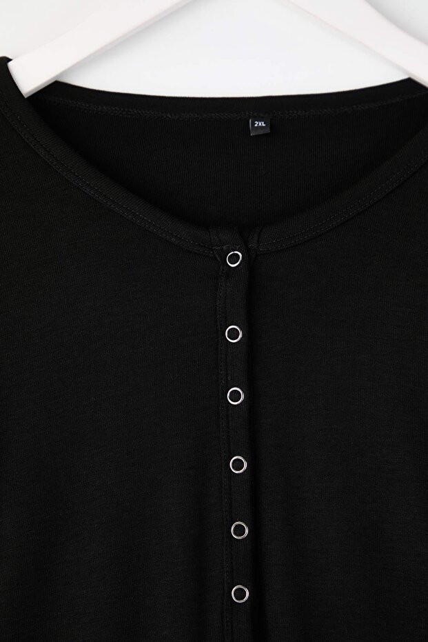 Siyah Çıtçıtlı Crop Boy Basic Örme Büyük Beden Bluz TBBAW26AF00119 - 5
