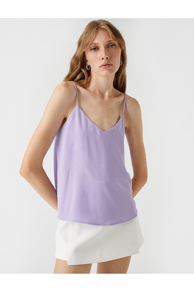 Strappy Blouse V-Neck Satin Look