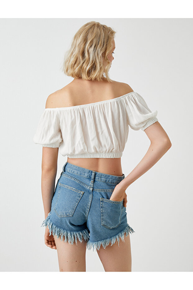 Schulterfreie Crop-Bluse - 4