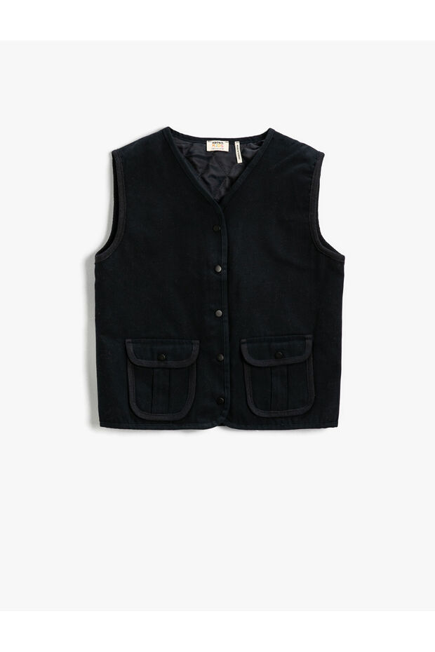 V-Neck Vest Cotton Quilted Lined