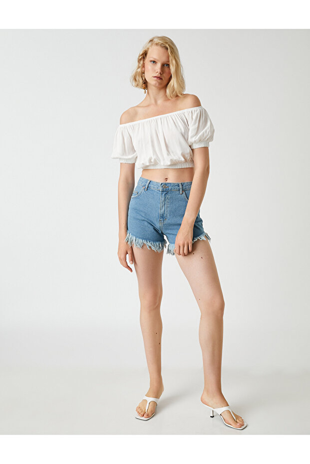 Schulterfreie Crop-Bluse - 2