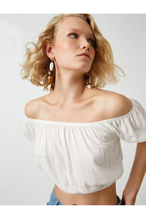 Schulterfreie Crop-Bluse - 1