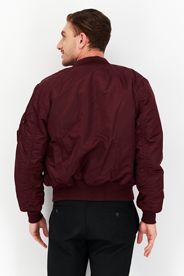 Men Solid Bomber Jacket, Maroon - 4