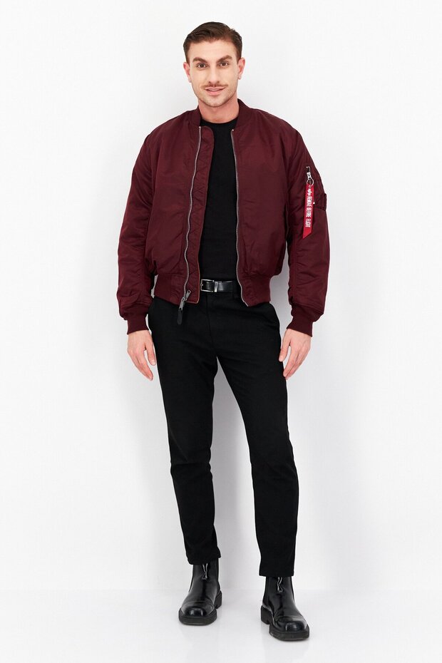 Men Solid Bomber Jacket, Maroon - 3