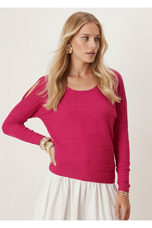 Women's Fuchsia Soft Textured Off-Shoulder Blouse Arm-26K001024