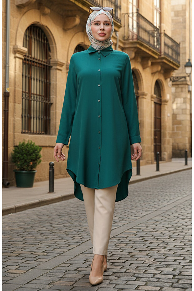 Buttoned Viscose Tunic 6116-11 Emerald Green