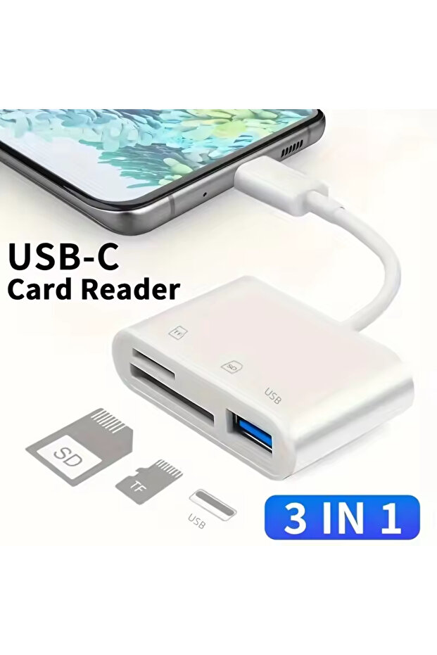 محول أبيض 3 في 1 من النوع C، Tf، Cf، Sd، قارئ بطاقات الذاكرة، مسجل، فلاش مدمج USB-C، احترافي - 6