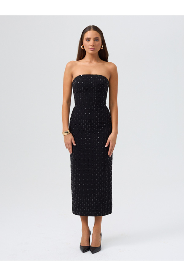 Siyah Midi Elbise - 1