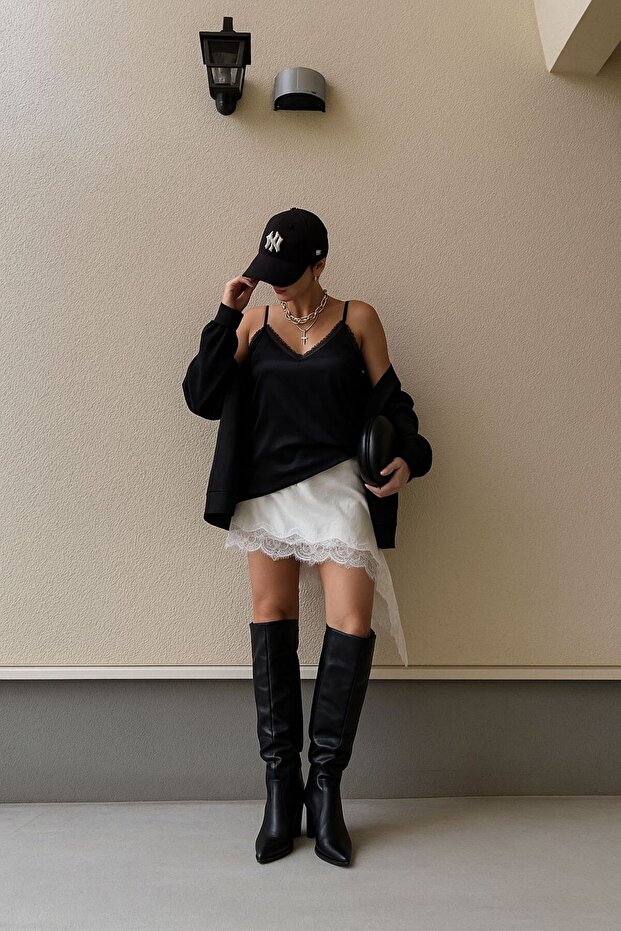 Saten askılı bluz - 1