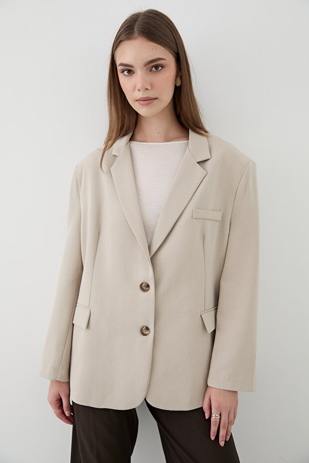 Women's Stone Button Detailed Oversize Blazer Jacket