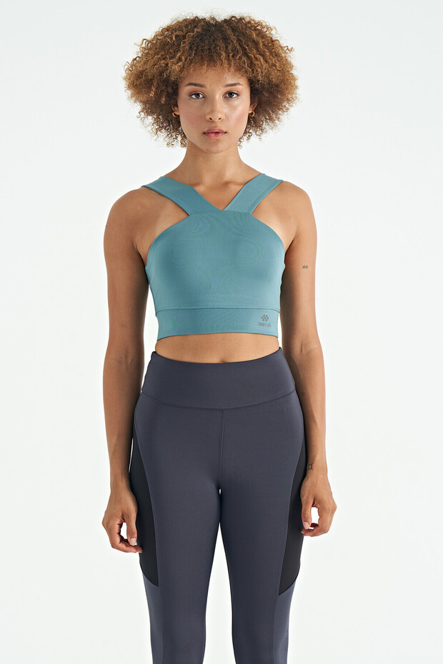 Mint Green Logo Printed Slim Fit Diving Fabric Women's Bustier - 97259