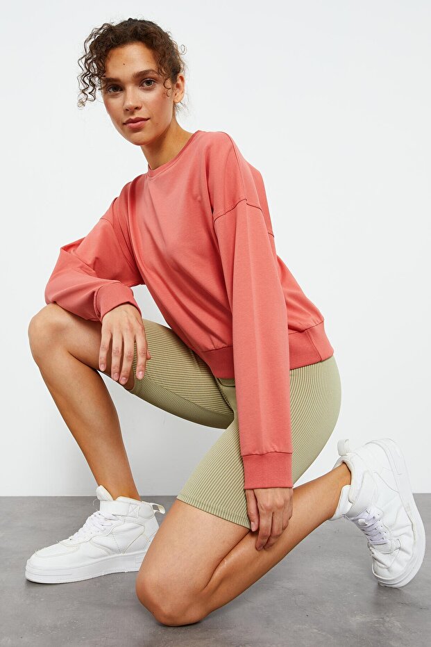 Pudra Basic Rahat Form O Yaka Kadın Sweatshirt - 97114 - 4