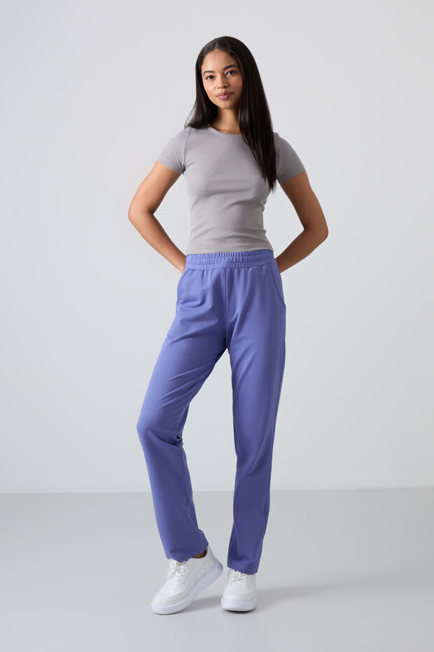 Lilac High Waist Pocket Comfortable Form Classic Leg Women's Tracksuit Bottom - 94584