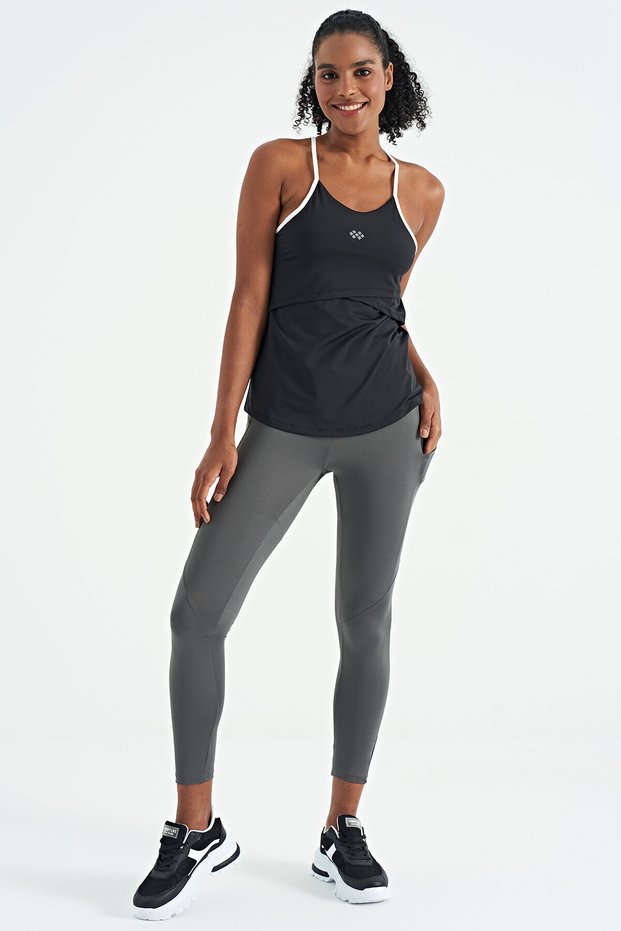 Black Back Cross Strap Detailed Standard Mold Women's Sports Athlete - 97261