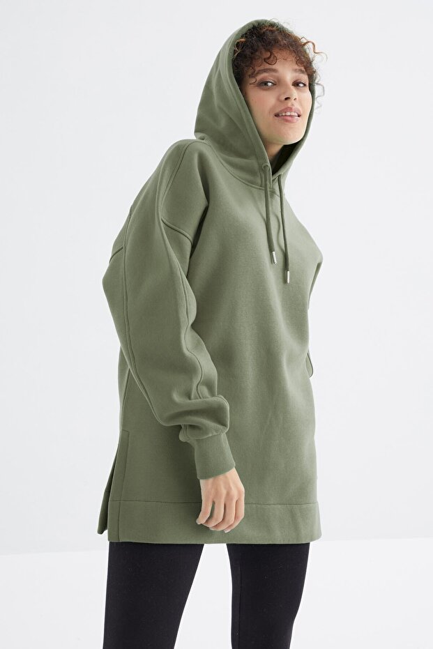 Çağla Reglan Kol Basic Kapüşonlu Oversize Sweatshirt Tunik - 97242 - 1