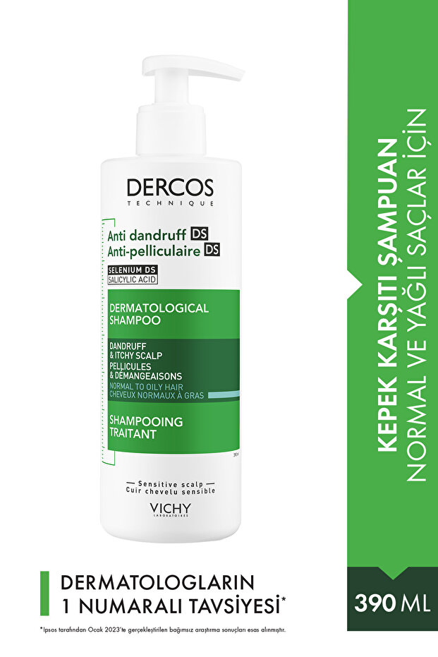 Dercos Normal ve Yağlı Saçlar için Salisilik Asit İçeren Kepek Karşıtı Şampuan 390 ml - 1