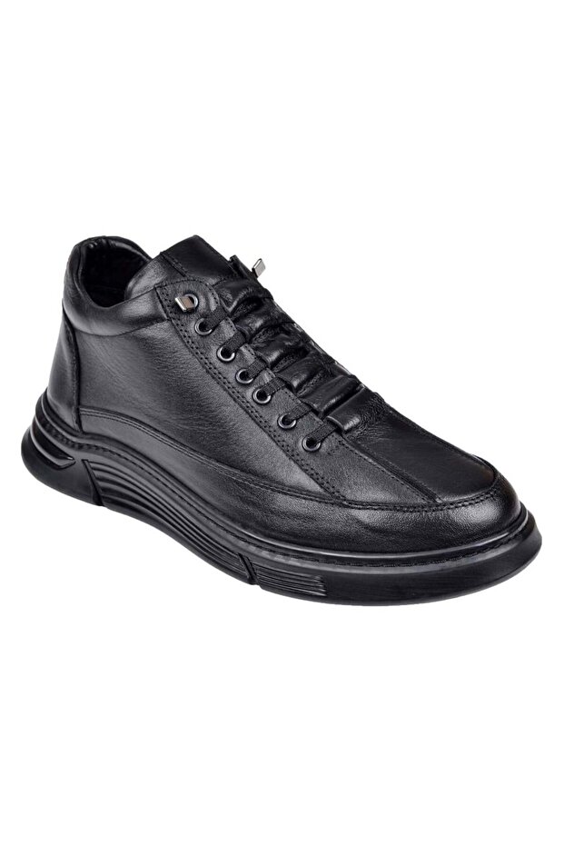 Genuine Leather Rubber Laced Men's Shoes Voy-488 Black
