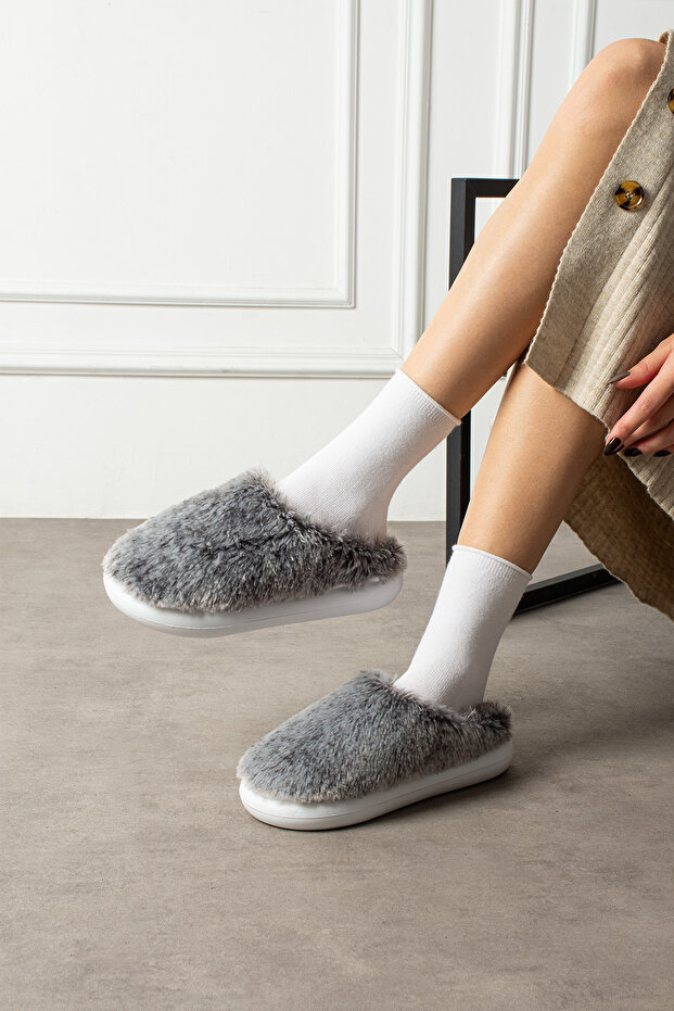 Siyah Peluş Eva Taban Terlik - 7