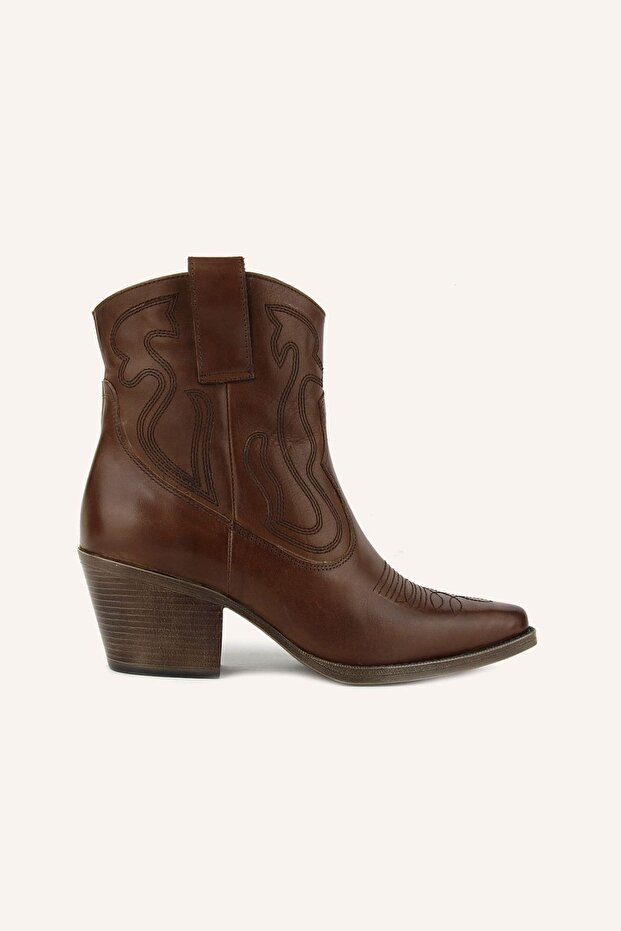 Taba Texas Topuklu Deri Bot - 1