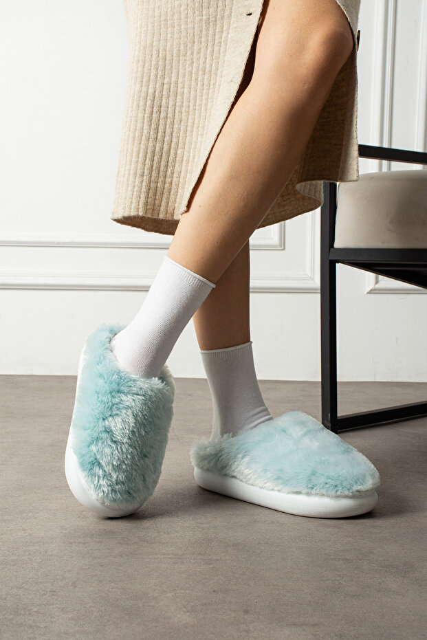 Yeşil Peluş Eva Taban Terlik - 2