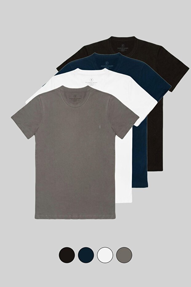 Erkek 4'Lü Basic T-shirt - 1