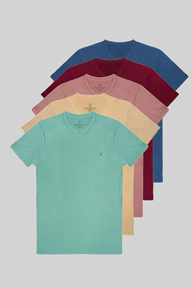 تي شيرت أساسي برقبة دائرية للرجال مكون من 5 قطع - 1