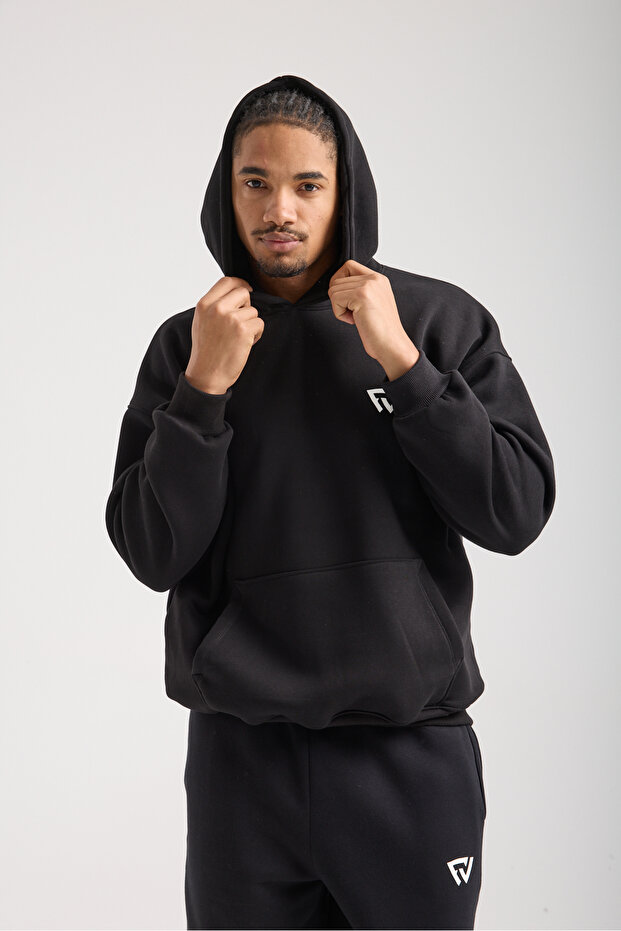 Unisex Basic Oversize Kapüşonlu Sweatshirt - 4